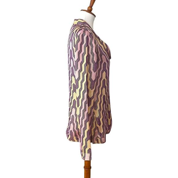 Tory Burch Multicolor Long Sleeve Split V-Neck Geometric Blouse Top Size 6 - Picture 4 of 10